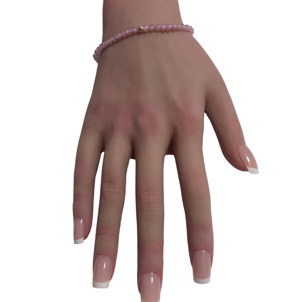 Cubic Zirconia Micro Faceted Gemstone Stretch Bracelet 14K Gold Accent Bead - Picture 7 of 8